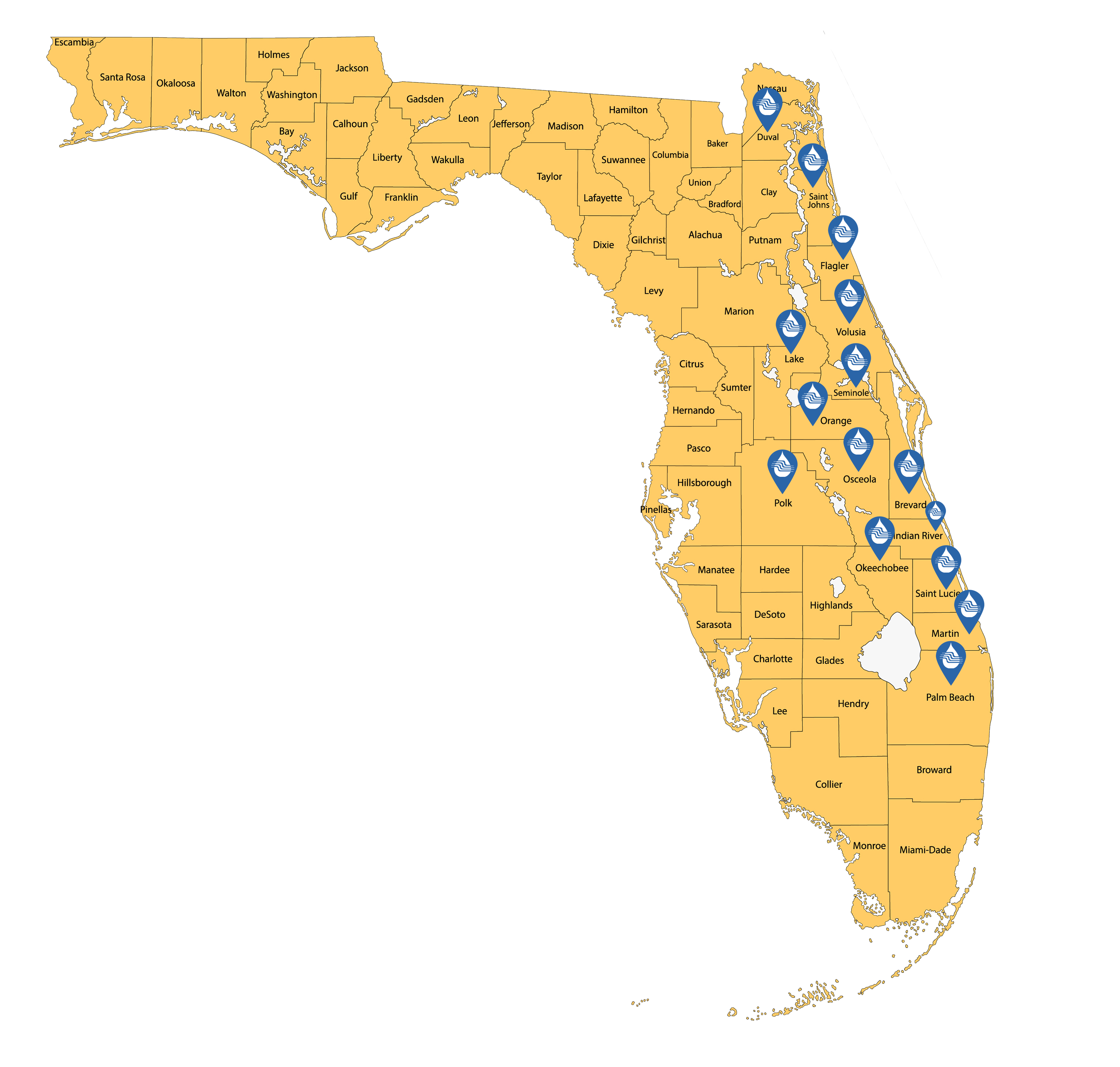 A map showing DryMetrics service area in Orlando, Florida